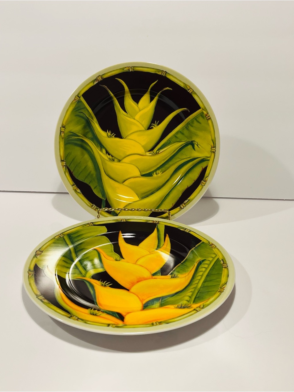 Tropical Jungle Heliconia by Sadek Set of 2 Salad Fruit Plates 8.25”